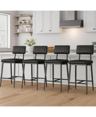 Bar Stools Set of 2,Tall Bar Chairs with Thick Cushion and Thickened Metal Legs,PU Leather Counter Height Barstools w/Backrest and Footrest