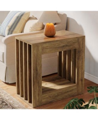 End Table Set of 2, Farmhouse Narrow Side Table with Storage Shelf, Rustic Square Nightstand Bedside
