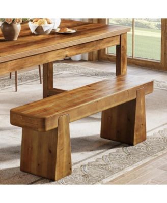 Solid Wood Dining Bench, 47" Farmhouse Dining Table Bench with Thickened Legs