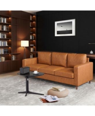 85" Mid Century Modern 3-Seater Sofa Couch, Faux Leather Deep Seat, Comfy Cushions
