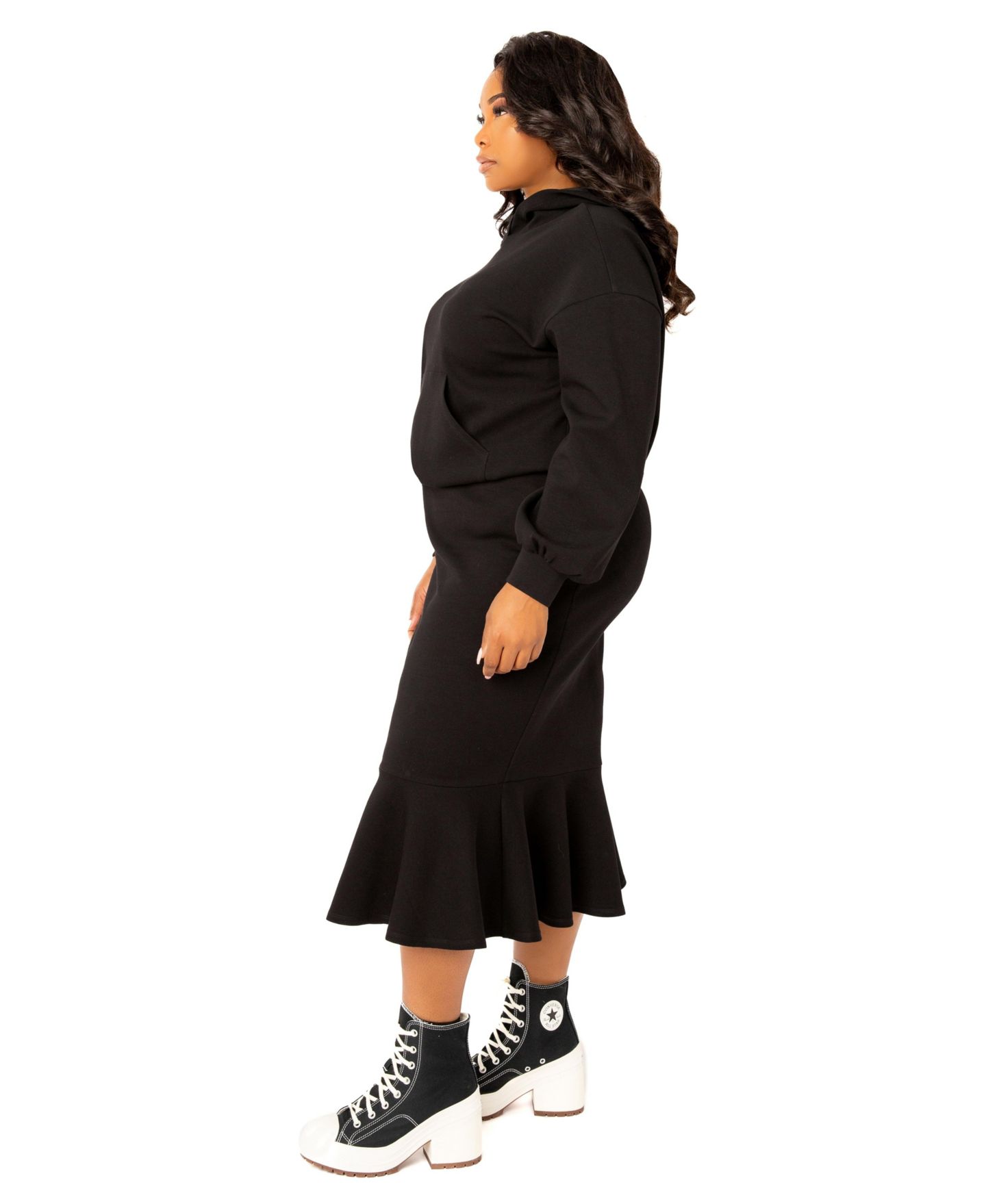Женский комплект Buxom Couture Plus Size Scuba Hoodie and Peplum Skirt Set, цвет: Чёрный — фото 2