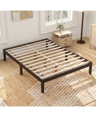 82" Queen Size Wood Bed Frame with Wooden Slats Support and Rubber Wood Legs-Espresso