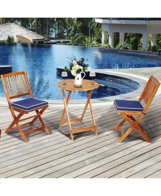 3-Piece Folding Patio Bistro Set with Cushions and Round Table