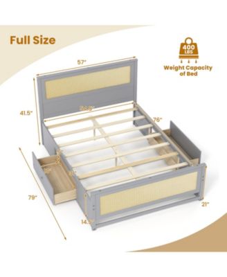 Full Size Rattan Bed Frame with Storage Drawers