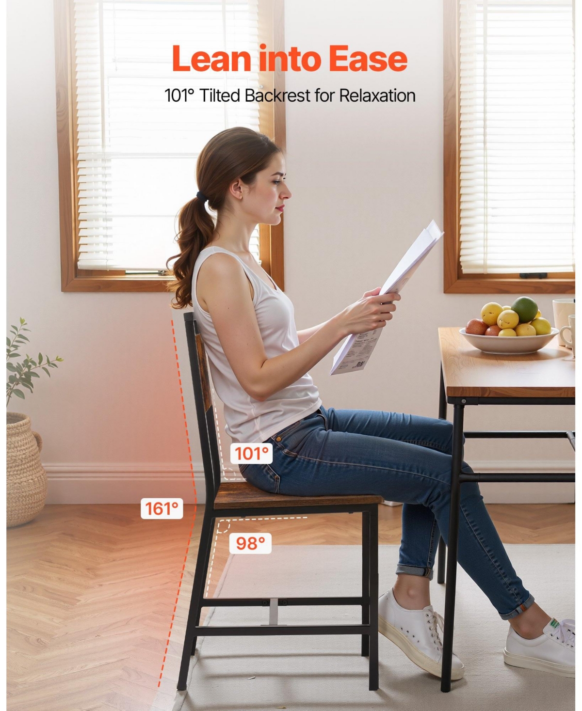 Gouun Set of 2 Farmhouse Wooden Dining Chairs with Metal Frame and Contoured Backrest