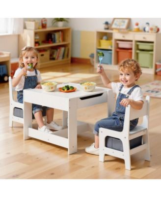 Kids Table and 2 Chairs Set with Reversible Top and Storage for Art and Learning