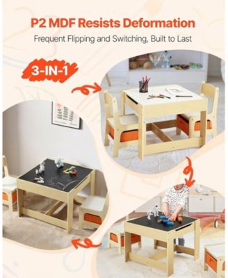 Kids Table and 2 Chairs Set with Reversible Top and Storage for Art and Learning