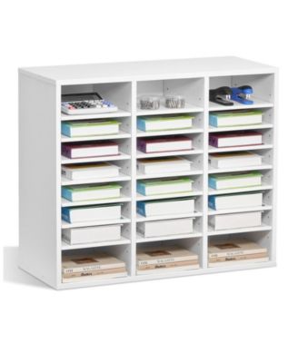 24 Compartment Wood Literature Organizer with Adjustable Shelves