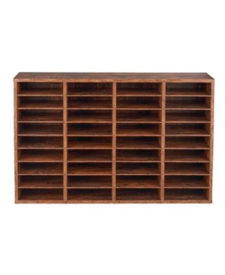 36 Compartment Wood Literature Organizer with Removable Shelves