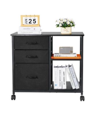 Mobile File Cabinet with 3 Fabric Drawers and 2 Open Shelves