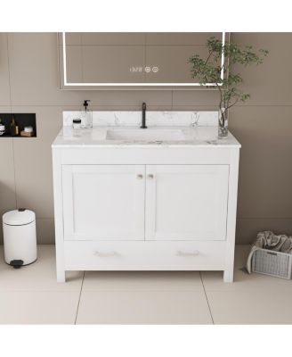 43" Bathroom Vanity with Artificial Marble Carrara Top, Multi-Functional Storage, Soft Close Drawer for Bathroom Remodel