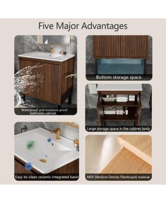 30"Bathroom Vanity with Sink, Soft-Closing Drawers and Large Storage for Modern Bathrooms, Floor Standing or Wall Mounted