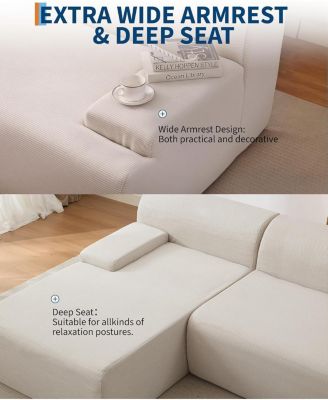 Modular L-Shaped Sectional Sofa with Chaise, Cloud Couch, Corduroy Fabric