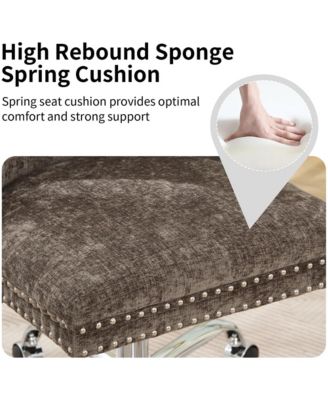 Office Chair - Chenille Upholstered Tufted Button Desk Chair, Adjustable Swivel Computer Chair with Chrome Metal Base for Home