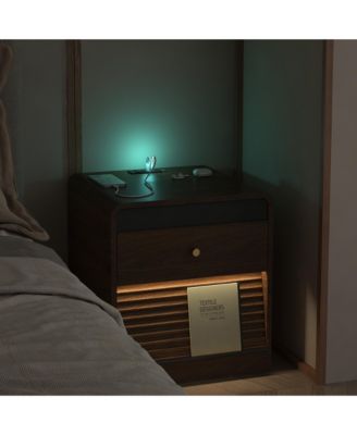 Smart Nightstand with Charging Station and LED Light, Modern Bedside Table with Storage Drawers for Bedroom