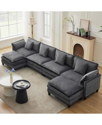 146.5" Modular Sectional Sofa, U-Shaped Couch with 2 Ottomans, Corduroy Cloud Sofa
