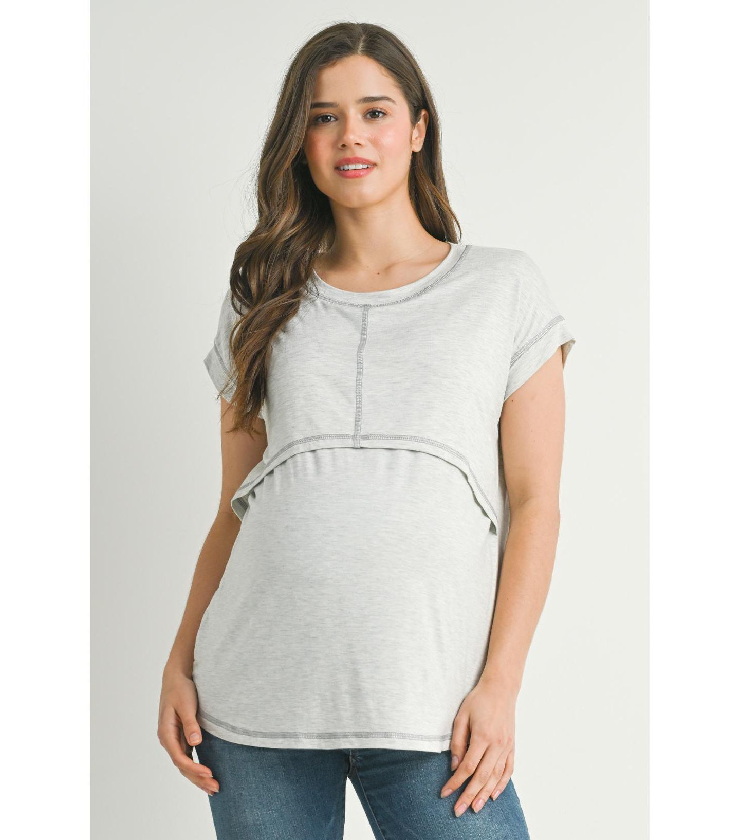 Женская футболка Hello Miz Maternity T-Shirt Relaxed Fit Short Sleeve Layered Nursing-Friendly, цвет: Серый — фото 1