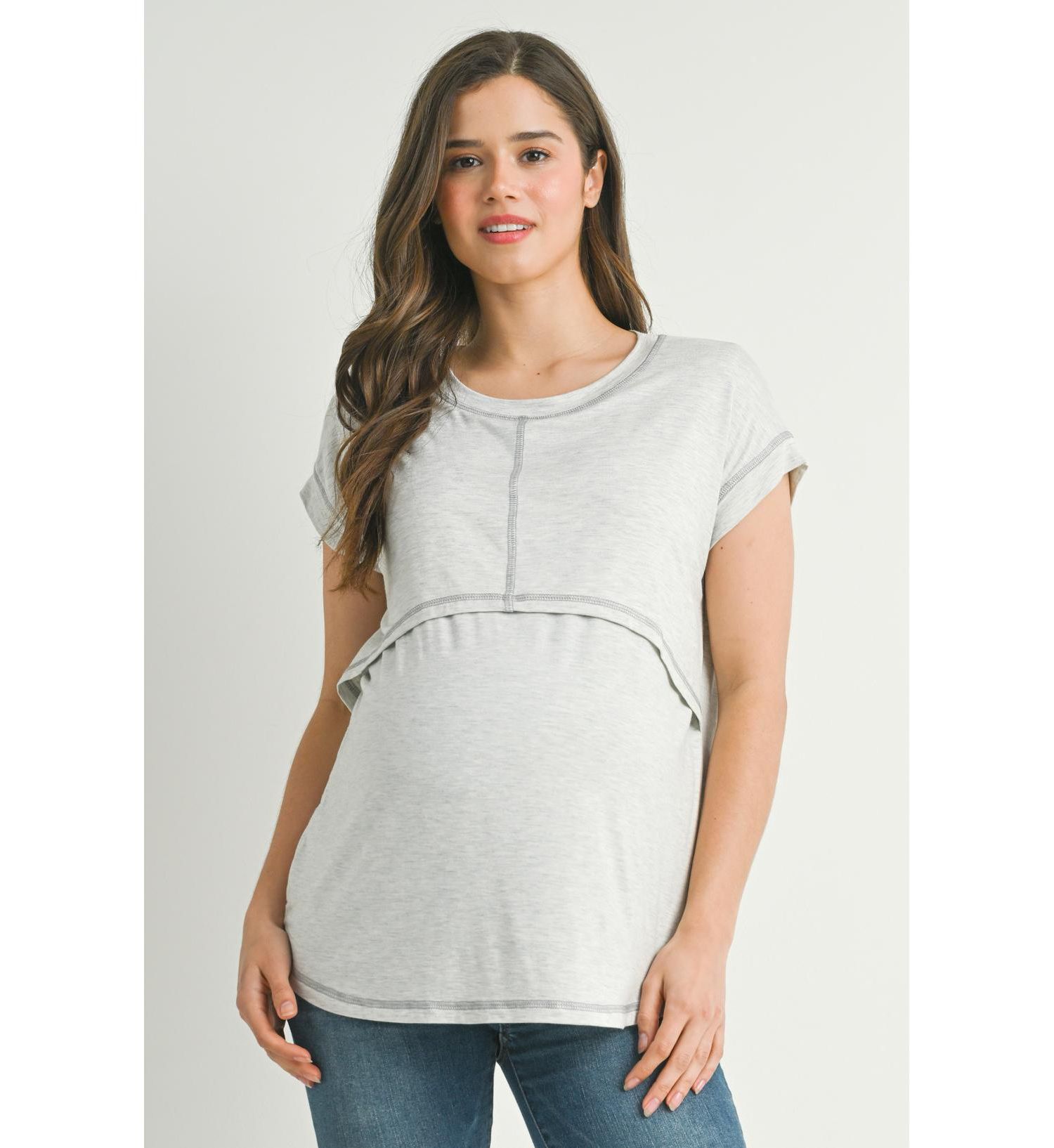 Maternity T-Shirt Relaxed Fit Short Sleeve Layered Nursing-Friendly