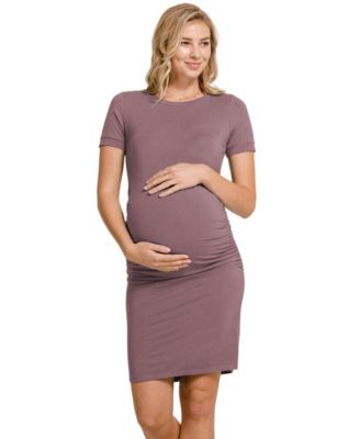 Maternity Casual Short Sleeve Crewneck Side Ruched T-Shirt Dress