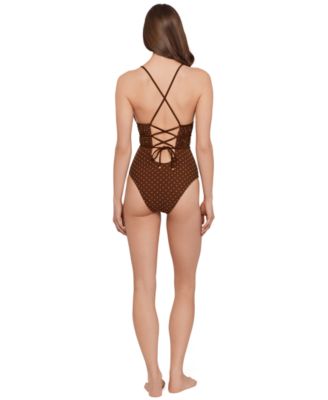 Women's Ruched Lace Back One-Piece Swimsuit