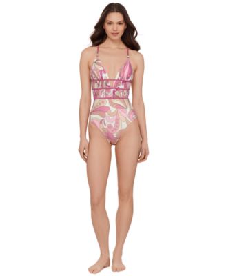 Women's Ruched Lace Back One-Piece Swimsuit