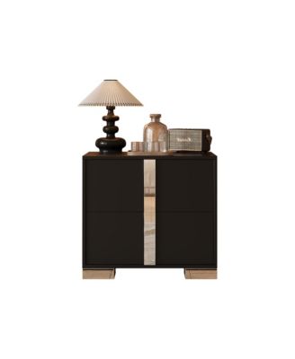 Elegant Nightstand with Silver Mirrored Handle and 2 Drawers, Bedside Table, Sofa Side Table, End Table for Living Room, Bedroom