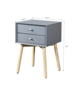 1 Pc Rubber Wood & MDF Mid Century Modern Nightstand with 2 Drawers Storage Bedside Table