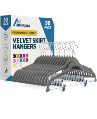 Velvet Skirt Hangers, Adjustable Clips, 360° Swivel Hook, Non-Slip Shoulder Notch, Holds 10 lbs, Pack of 50