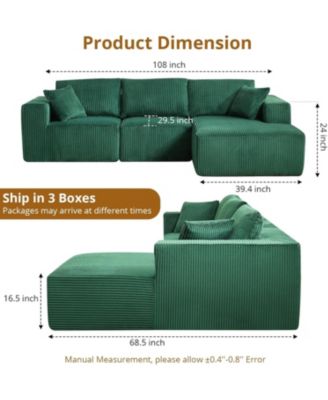 108" Cloud Sectional Sofa with Chaise, Modular Deep Seat Couch, Upholstered, No Assembly