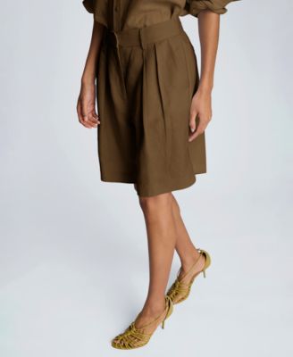 Women's High-Rise Pleated Linen Blend Shorts