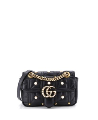 Mini Pearly GG Marmont Flap Bag Embellished Matelasse Leather