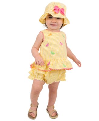 Baby Girls' Sleeveless Top, Bloomer Shorts and Hat, 3-Piece Set