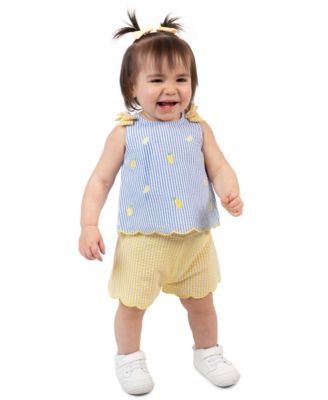 Baby Girls' Striped Seersucker Top and Elastic Waistband Shorts, 2-Piece Set