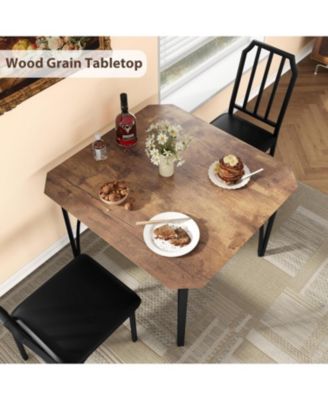 Dining Table Set for 2 With Chamfer Design,3-Piece Kitchen Table and Chairs with Cushioned PU Seats