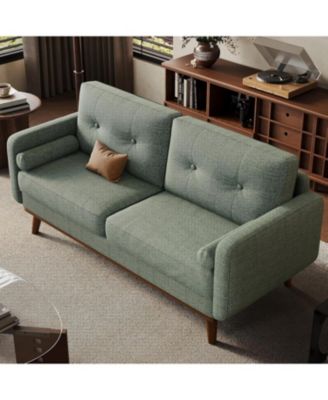 65" Loveseat Sofa, Linen 2-Seater Couch with Pillows and Tufted Design