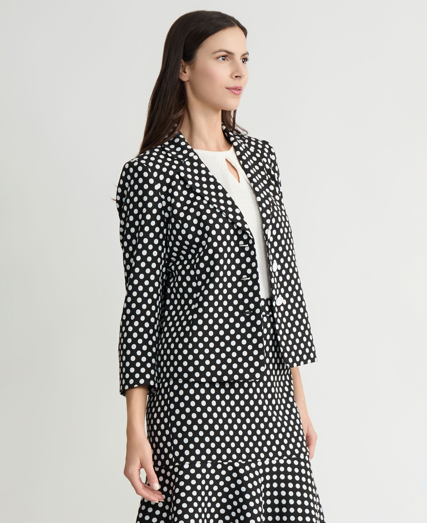 Женский пиджак Kasper Polka Dot Jacquard Blazer, Regular & Petite, цвет: Чёрный / Белый — фото 5