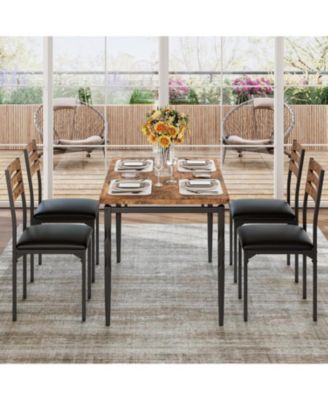 5 Piece Dining Table Set, Industrial Style Dining Table and Chairs Set for 4, Kitchen Table Set for Dining Room Kitchen Apartment
