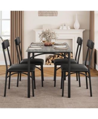 Kitchen Table and Chairs for 4, Dining Table Set for 4 with Upholstered Chairs, 5 Piece Rectangular Kitchen Table Set, Dining Room Table Set