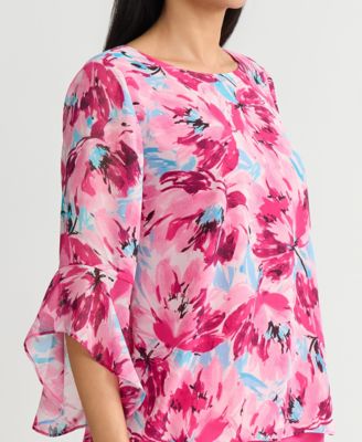 Women's Printed Ruffle-Sleeve Blouse, Regular & Petite