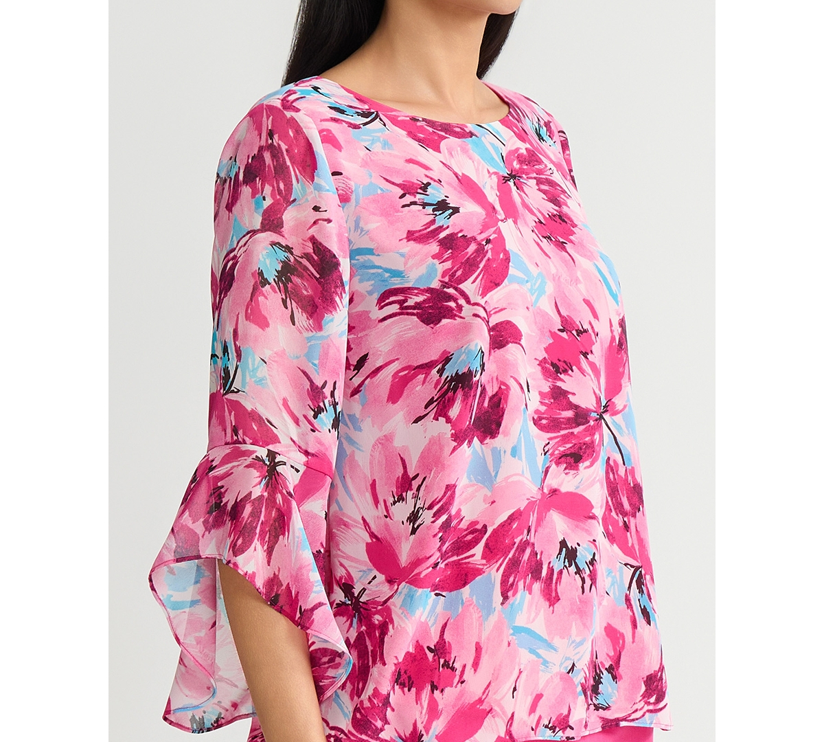 Kasper Women's Printed Ruffle-Sleeve Blouse