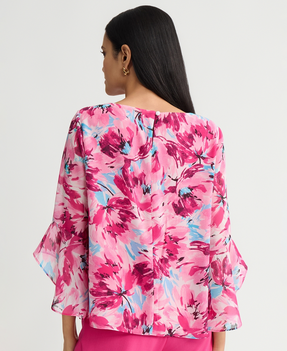 Kasper Women's Printed Ruffle-Sleeve Blouse