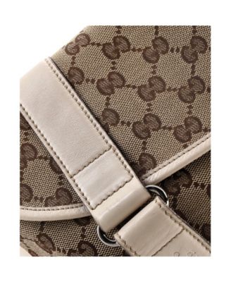 Small Double Belt Flap Messenger GG Canvas with Perforated Leather