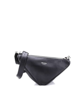 Double Triangle Logo Zip Shoulder Bag Saffiano Leather and Leather