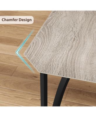 Dining Table Set for 2 With Chamfer Design,3-Piece Kitchen Table and Chairs With Cushioned PU Seats.