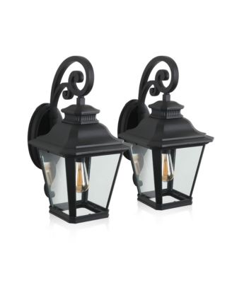 14" Outdoor Wall Lanterns 2-Pack, Waterproof Wall Sconce with Clear Glass Panels, Patio, Garden