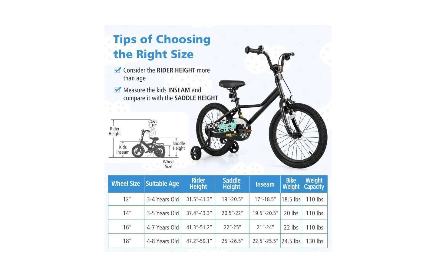 Детская игрушка HONGGE 18" Kids Bike with Adjustable Seat and Detachable Training Wheels, Ages 4-8, цвет: Чёрный — фото 4