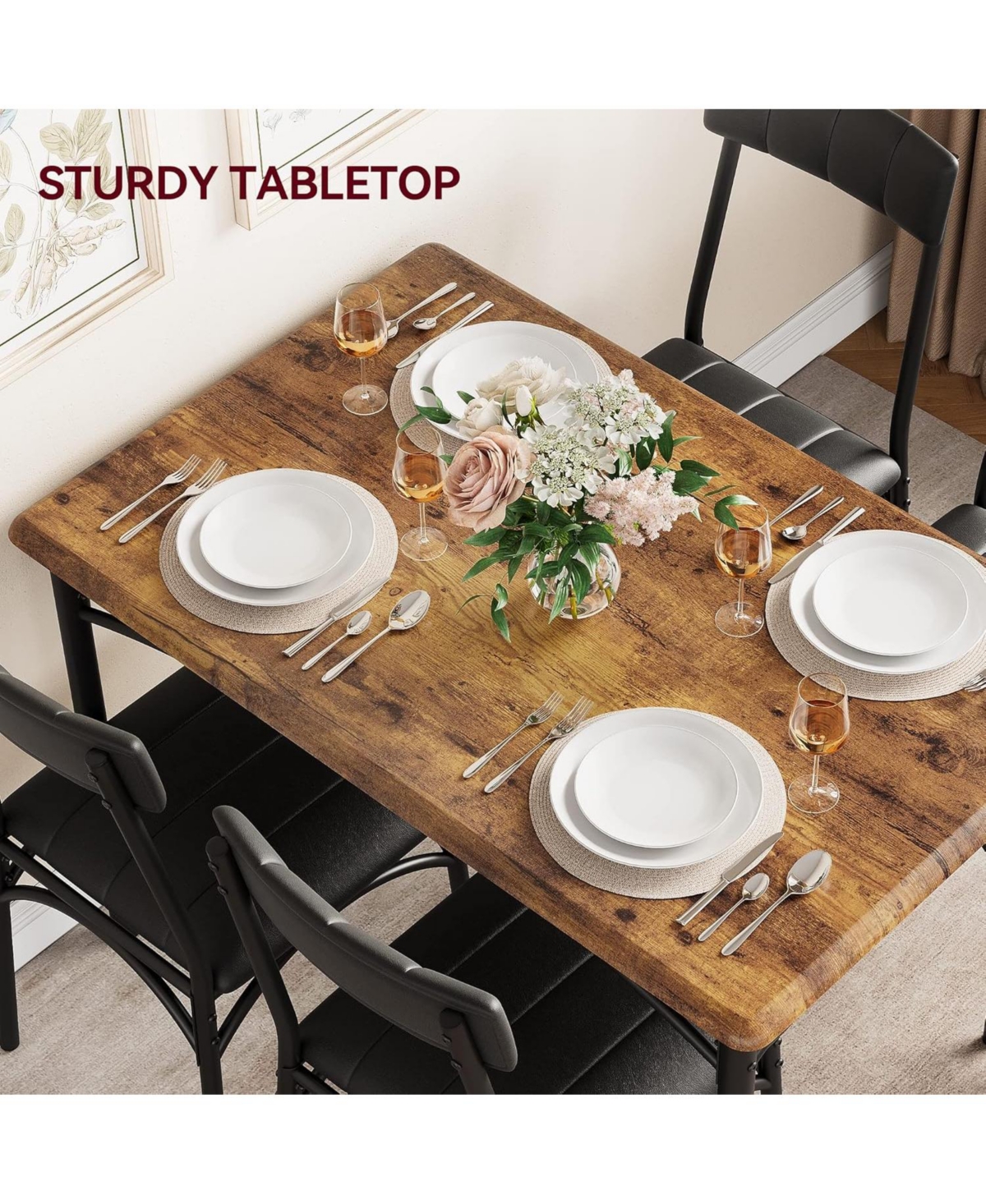 gaomon Dining Table Set for 4, Kitchen Table and Chairs, Rectangular Dining Room Table Set with 4 Upholstered Chairs, 5 Piece Kitchen Table Set