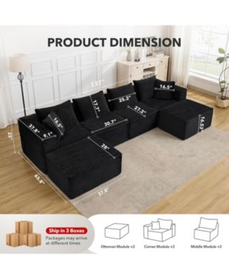 137" Modular Sectional Sofa, U-Shaped Cloud Couch with Ottomans, No Assembly