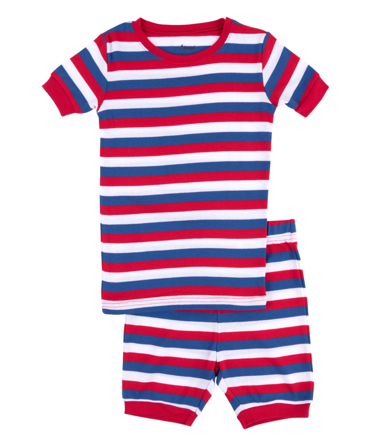Leveret Kids Matching Family Two Piece Cotton Short Sleeve Shirt and Shorts Striped Pajamas 6-10 - Red, white  blue stripes