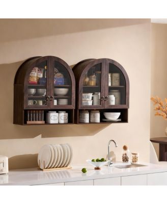 Arched Wall Cabinet Wide Adjustable Shelves Glass Doors Over Toilet Storage